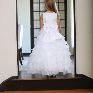 Couture Lace First Communion Dress with Layered Organza Ruffles