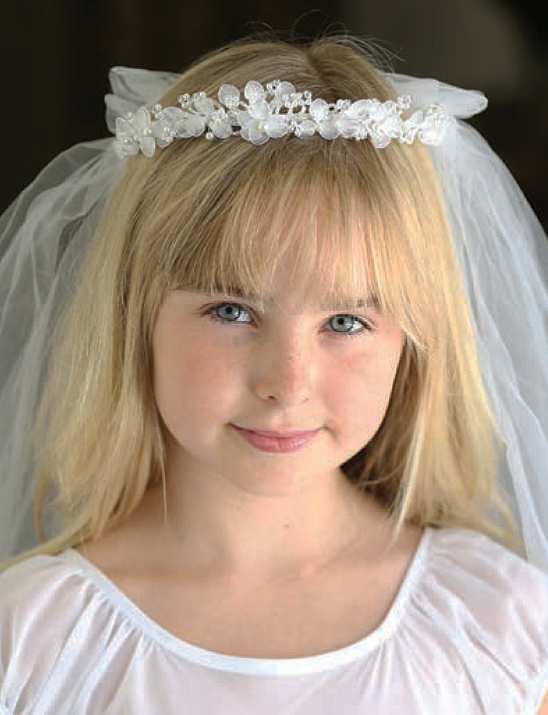 LEADERTUX Girls 1st Holy Communion Wedding Bridal Veil Tiara Rhinestone Flower Girl Headpiece 