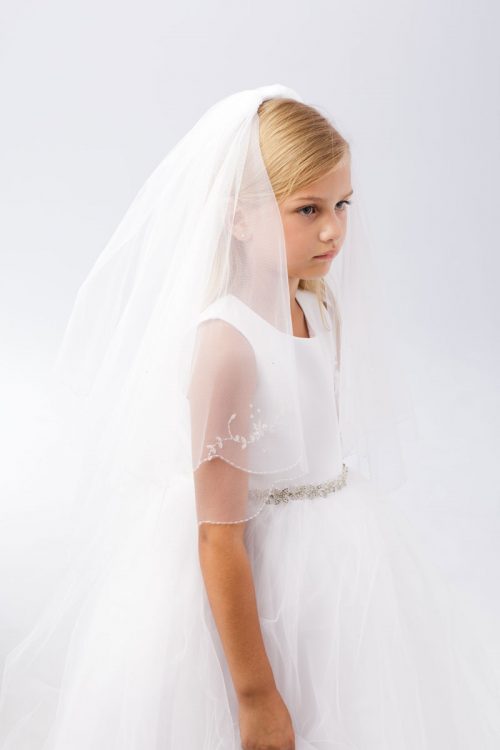 First Communion Veil with Crystals Floral Motif