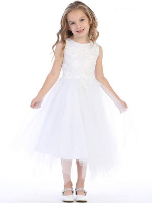 Embroidered Beaded Appliques First Communion Dress