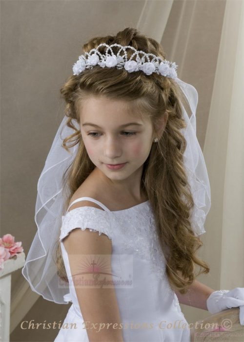 First Communion Crown Veil with Roses