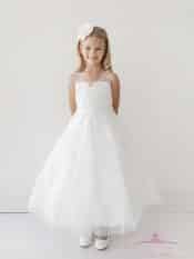First Communion Dress with Lace Applique Bodice