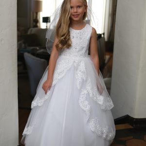 First Communion Dress with Lace Up Corset Back