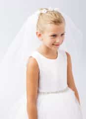 First Communion Bun Wrap Veil with Flowers