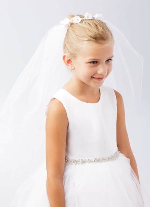 First Communion Bun Wrap Veil with Flowers
