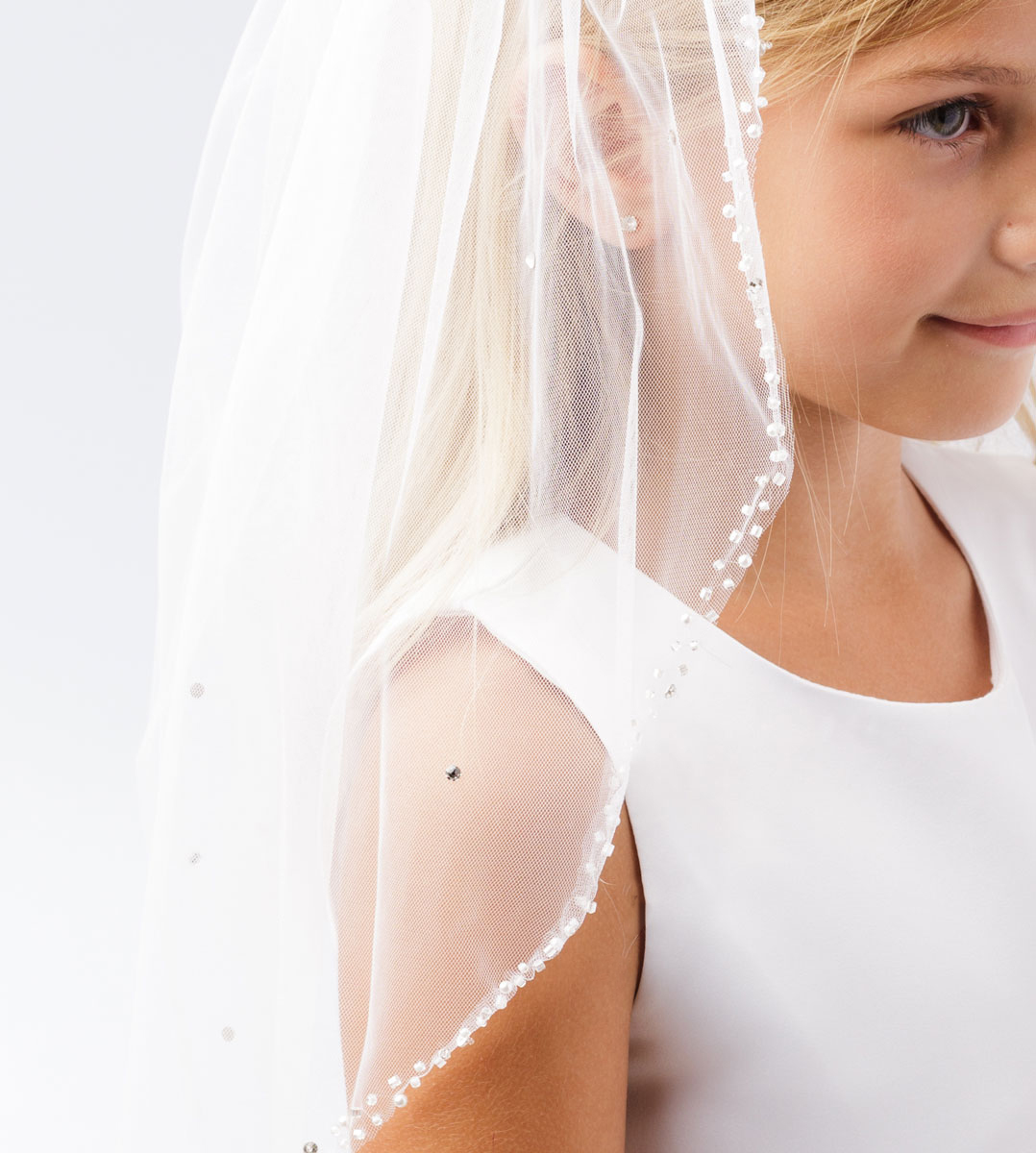 First Communion Veil with Beaded Crystal Edge Cheap First Communion