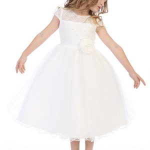 Girls First Communion Dress with Beaded Bodice