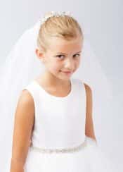 First Communion Bun Wrap Veil with Crystal Beading