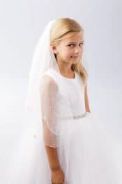 First Communion Veil with Pearl Drops Scalloped Edge