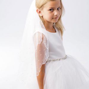 First Communion Veil with Pearls Scallop Edge