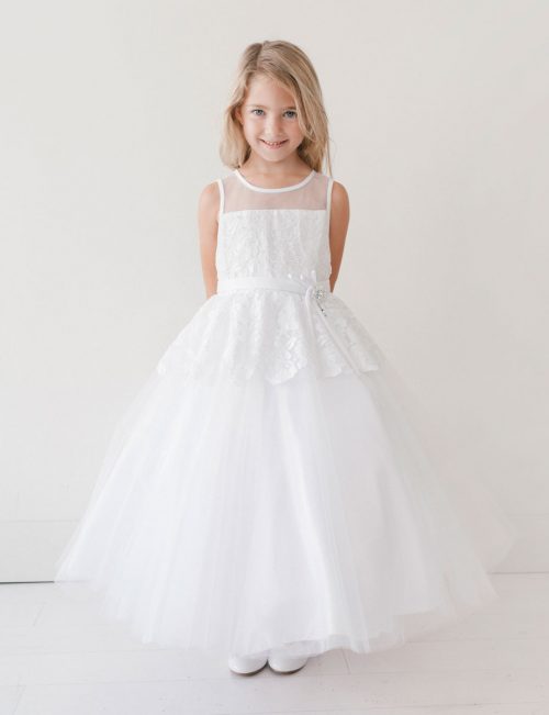 Lace Overlay First Communion Dress | White Communion Dresses with Lace