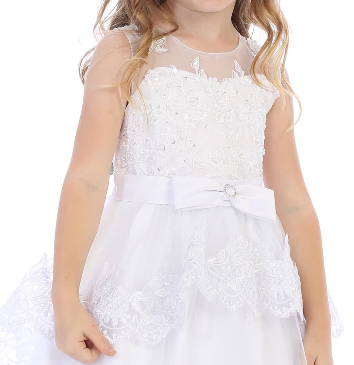 Modern First Communion Dress with Layered Lace Skirt Holy Communion
