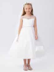 First Communion Dress with Crystal Beaded Neckline