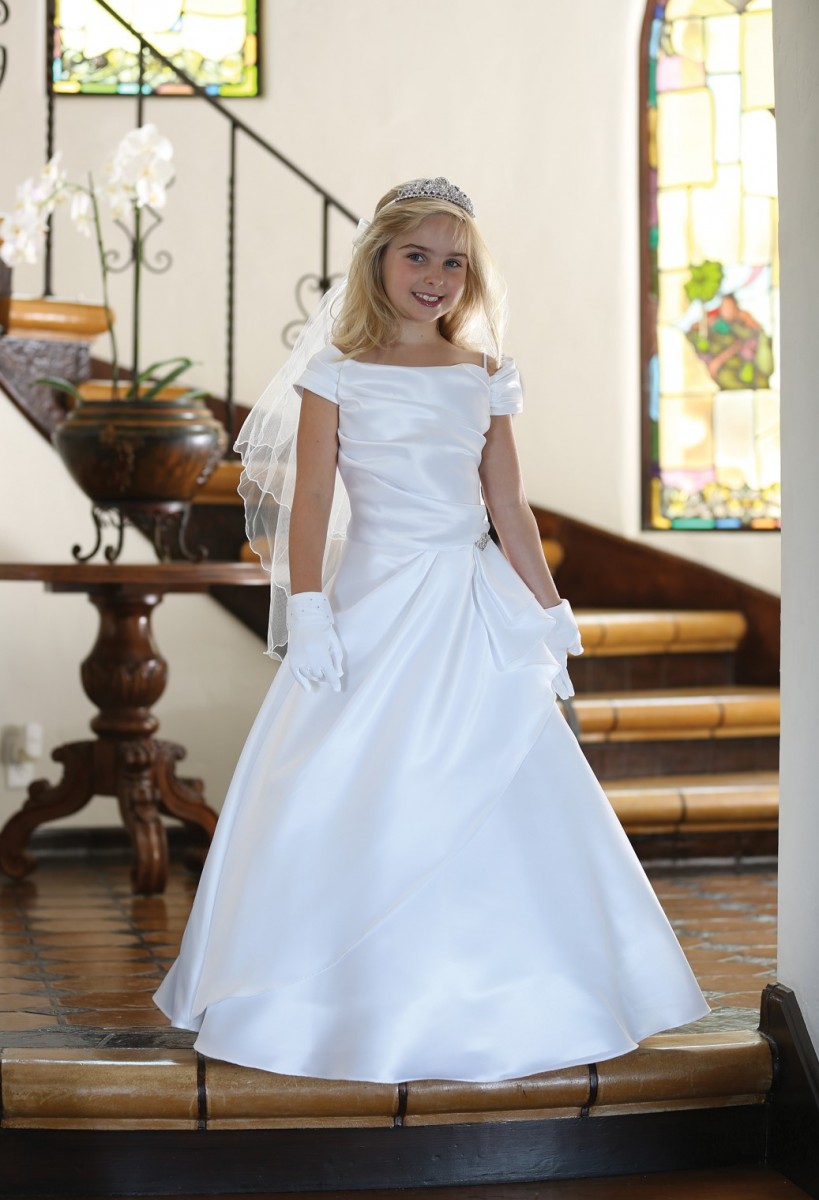 Satin ALine Full Length First Communion Dress Girls First Communion