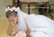 First Communion Wreath Veil with Satin Bows