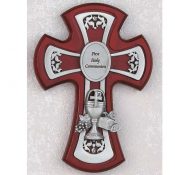 CHERRY STAINED CROSS WITH PEWTER CHALICE Communion CROSS