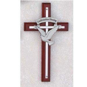 HOLY SPIRIT Confirmation Cross - Cherry