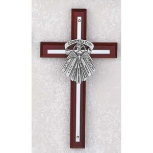Gifts of The Spirit Confirmation Cross - Silver/Cherry