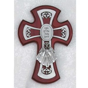 GIFTS OF THE SPIRIT Confirmation Cross - Pewter/Cherry