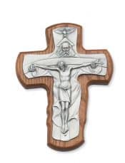 Confirmation Cross - PEWTER TRINITY CRUCIFIX ON WOOD
