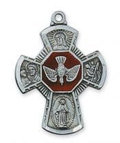 4-WAY Confirmation MEDAL w/ 24" CHAIN Antique Silver