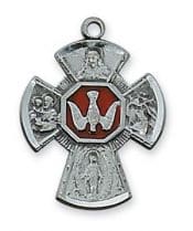 4-WAY Confirmation MEDAL w/ 18" CHAIN Antique Silver