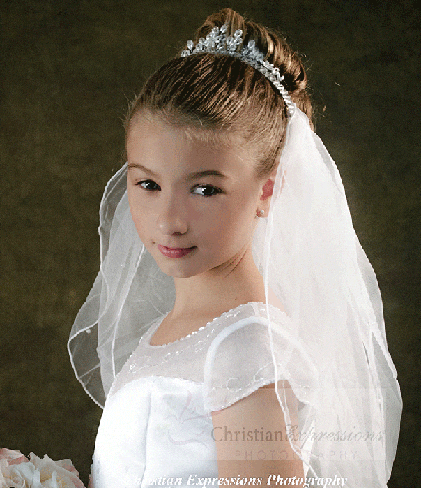 First Communion Crystal Crown Tiara With Attached Veil First Communion Crystal Crown Tiara With Attached Veil