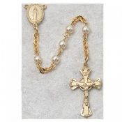 Gold Plated Pearl Miraculous Mary First Communion Childrens Rosary Beads