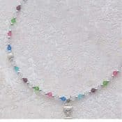 MULTI COLOR TIN CUT CRYSTAL NECKLACE WITH RHODIUM CHALICE OR MIRACULOUS
