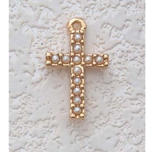 GOLD PEARL CROSS w/chain