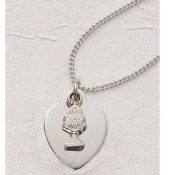 RHODIUM ENGRAVABLE HEART WITH A CHALICE w/chain