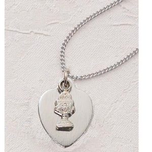 RHODIUM ENGRAVABLE HEART WITH A CHALICE w/chain