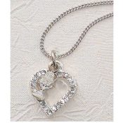 CRYSTAL HEART WITH RHODIUM CHALICE w/chain
