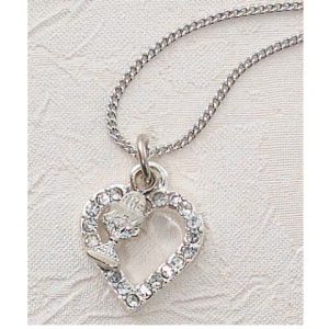 CRYSTAL HEART WITH RHODIUM CHALICE w/chain