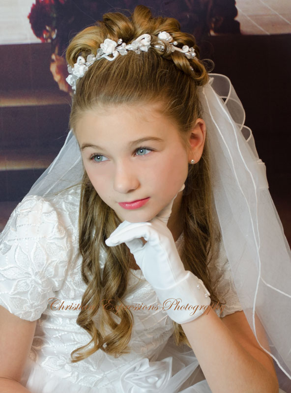 Pearls and Crystals Wreath White First Communion Veil