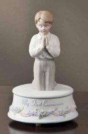 Praying Boy First Communion Porcelain Music Box