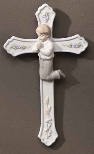 Praying Boy First Communion Porcelain Wall Cross