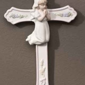Praying Girl First Communion Porcelain Wall Cross