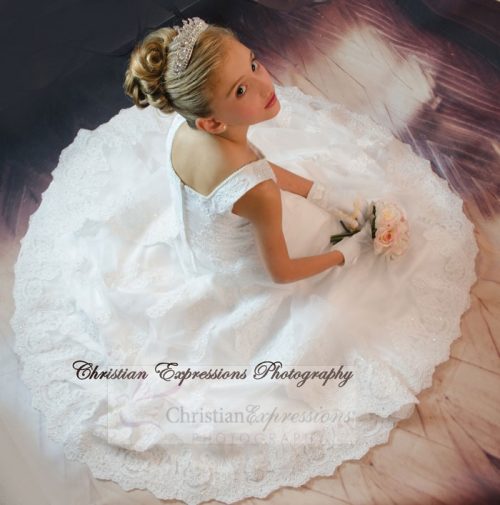 White Long Length First Communion Dress Lace and Beading