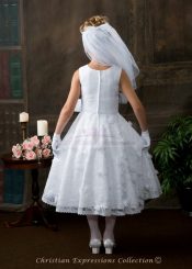 Satin bodice lace skirt overlay with satin bud roses