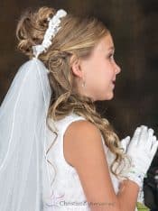 First Communion Wreath Veil with Satin Flowers