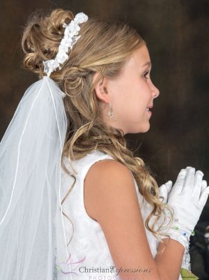 First Communion Wreath Veil with Satin Flowers