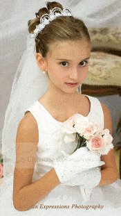 First Communion Crown Veil with Pearl Loops