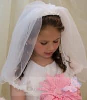 First Communion Headband Veil with Pearls and Rhinestones