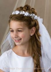 First Communion Wreath Veil with Satin Rosettes