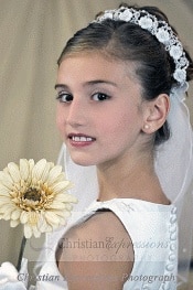 First Communion Wreath Veil with Satin Rosettes