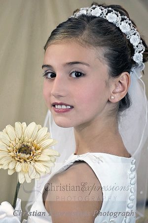 First Communion Wreath Veil with Satin Rosettes
