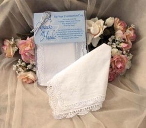 Communion Hankie with Pearl Cross
