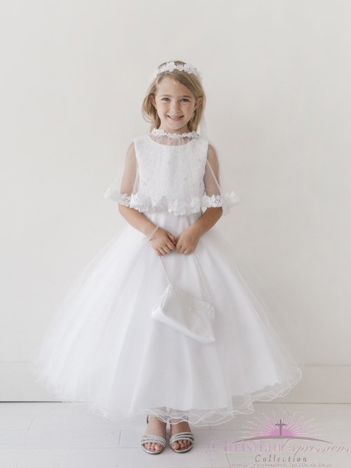 First Communion Dress Lace Bodice with Cape | Girls Communion Dresses ...